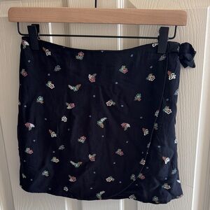 SO Black Floral Wrap Mini Skirt with Side Tie
